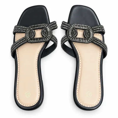 Oval Rhinestone Double-Strap Slides