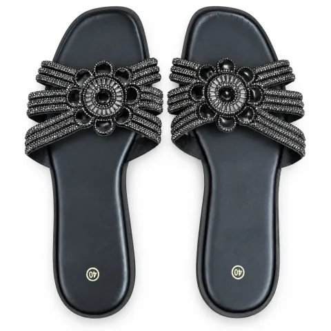 Sunburst Rhinestone Flat Slide Sandals - বিকল্প ছবি