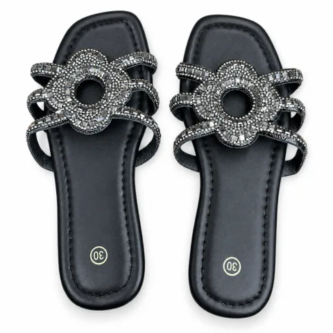 Flower-Ring Rhinestone Flat Slides