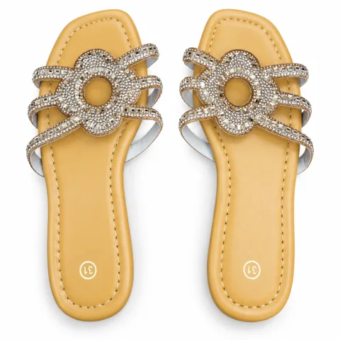 Flower-Ring Rhinestone Flat Slides - বিকল্প ছবি