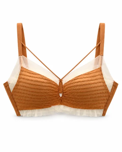 Textured Bra with Sheer Panels and Ruffled Trim - বিকল্প ছবি