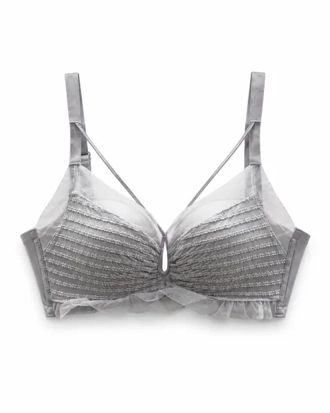 Textured Bra with Sheer Panels and Ruffled Trim