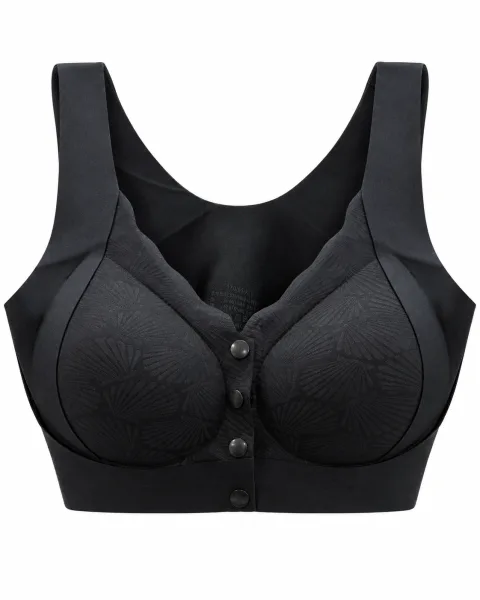 Front-Snap Bra with Wide Straps and Leaf-Pattern Cups