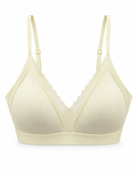 Ribbed Triangle Bra with Scalloped Mesh Trim - alternate view