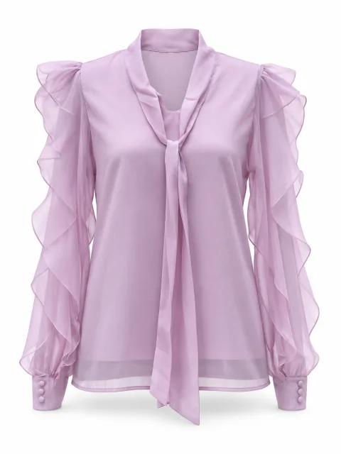 Tie-Neck Ruffle-Sleeve Blouse