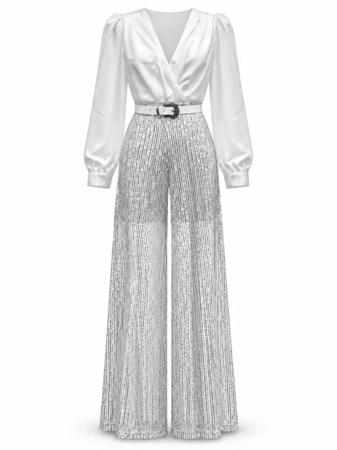 Belted Satin & Sequin Trouser Outfit