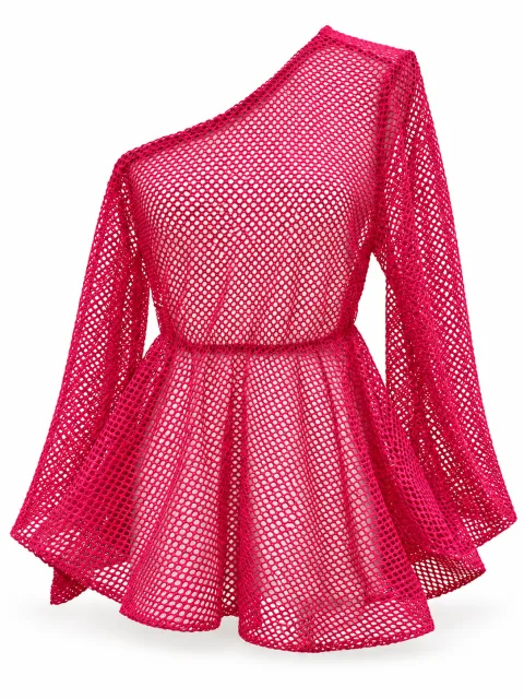 Off-Shoulder Mesh Peplum Top
