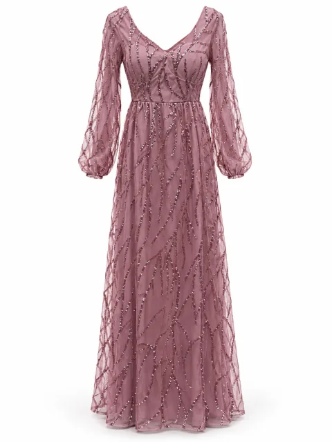V-Neck Sequin Branch Maxi Gown - বিকল্প ছবি