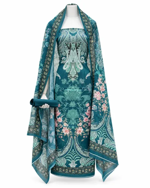 Zam Zam Teal Paisley Floral - বিকল্প ছবি