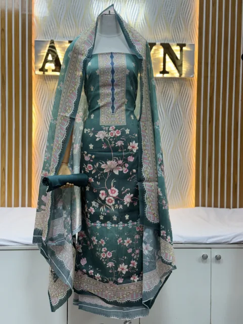 Zam Zam Teal Floral Scallop Dupatta - alternate view