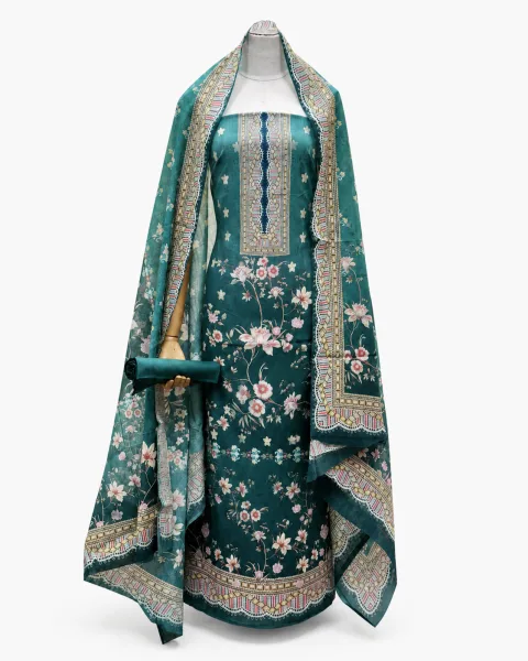 Zam Zam Teal Floral Scallop Dupatta