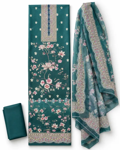 Zam Zam Teal Floral Scallop Dupatta - বিকল্প ছবি