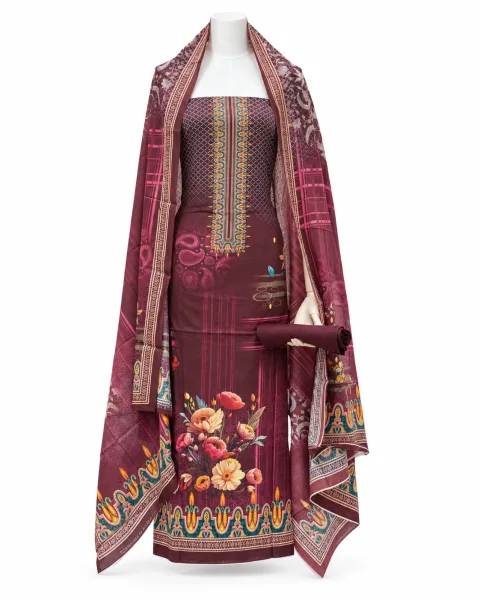 Zam Zam Maroon Pixel Floral - বিকল্প ছবি