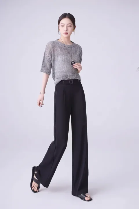 Stylish Midnight Black Straight-Leg Trousers