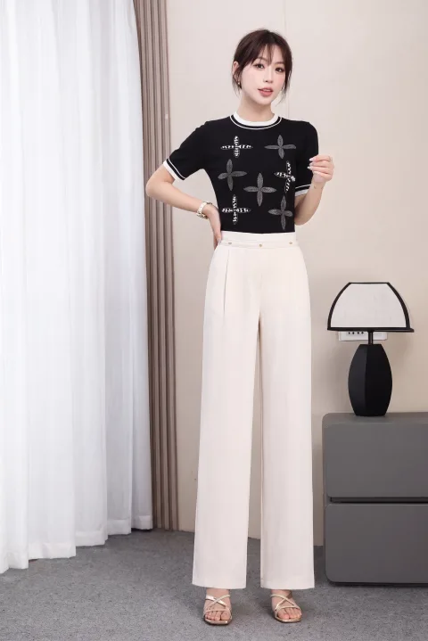 Trend Pearl White Straight-Leg Trousers