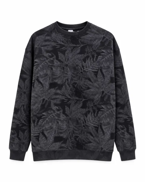 Men's Leaf Print Crewneck Sweatshirt - Style 77003