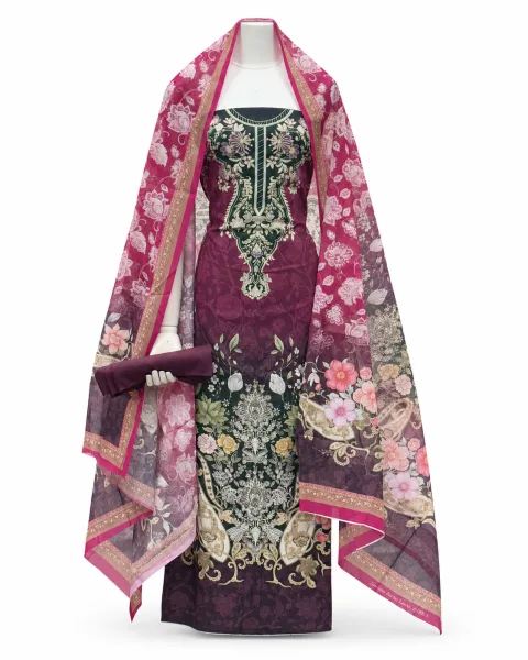 Zam Zam Maroon Green Embroidery Panel - বিকল্প ছবি