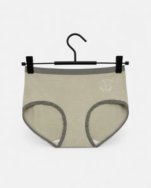 Women's Cream/Gray Trim Happy Together Contrast-Trim High-Waist Panty