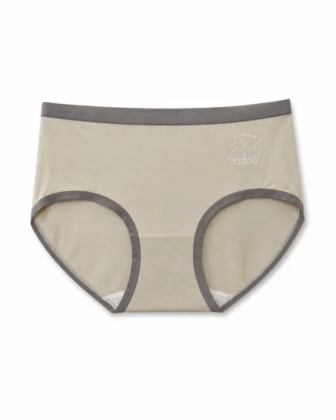 Women's Cream/Gray Trim Happy Together Contrast-Trim High-Waist Panty