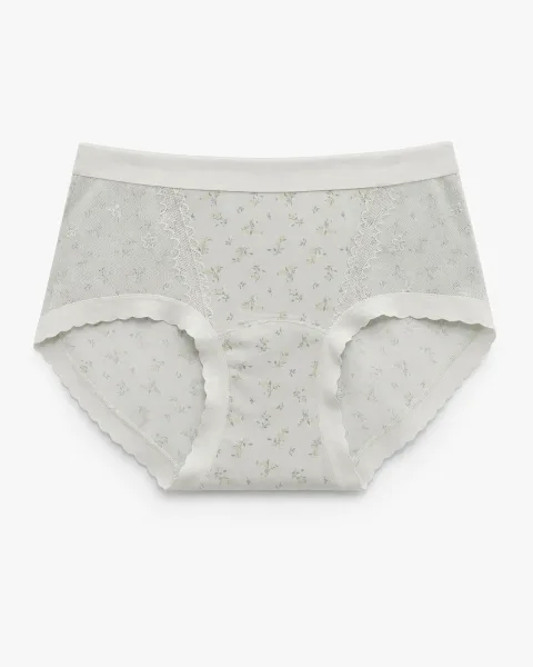 Women's Floral Mesh-Panel High-Waist Briefs - Style 6156
