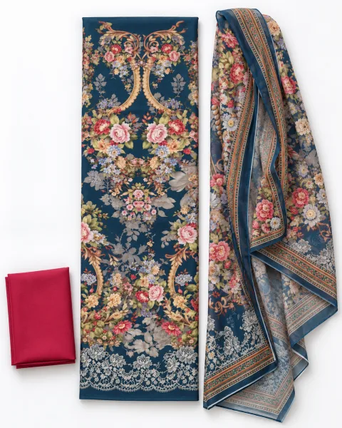 Zam Zam Teal Rose Garden Ornate Border