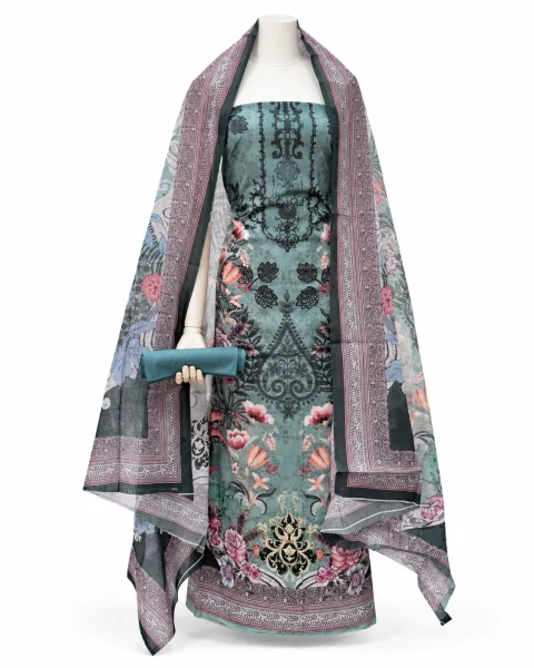Zam Zam Teal Sage Damask Pink Border - বিকল্প ছবি