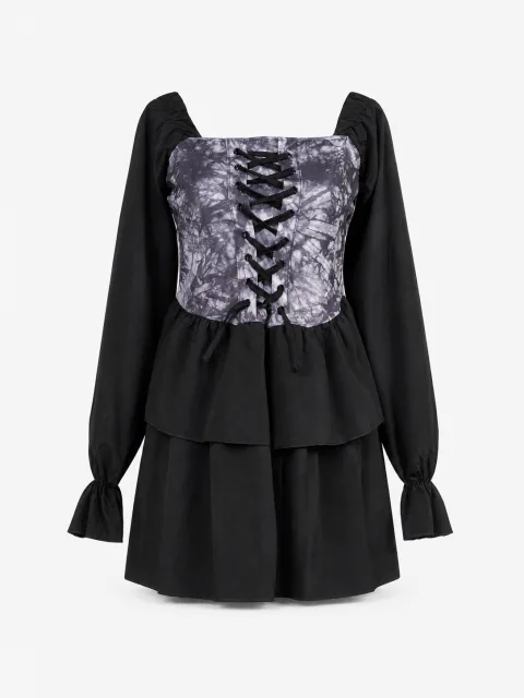 Corset Lace-Up Tiered Mini Dress